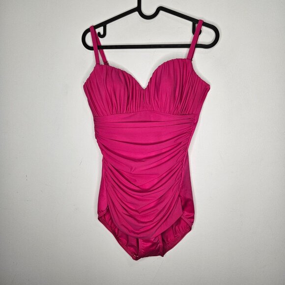 NWOT Miraclesuit Rialto Ruched One Piece Slimming Swimsuit Sz 10 Fuschia Pink - Picture 2 of 8